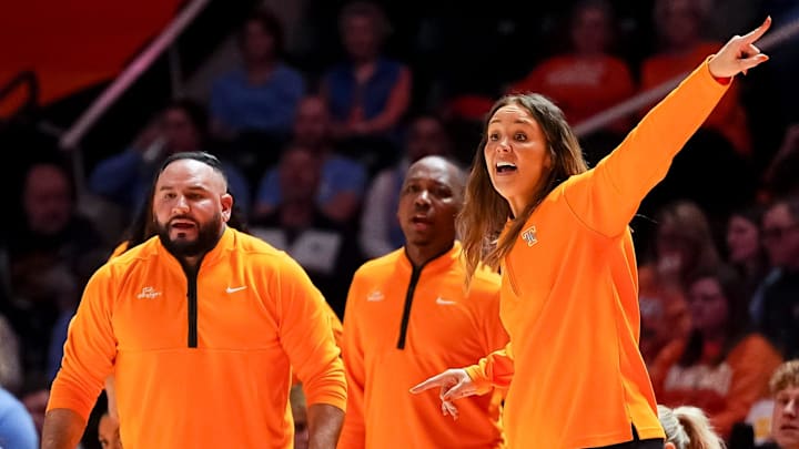 Tennessee coach Kim Caldwell during a women's college basketball game between the Lady Vols and Mississippi State held at Thompson-Boling Arena at Food City Center in Knoxville, Tenn., on Jan. 29, 2026.