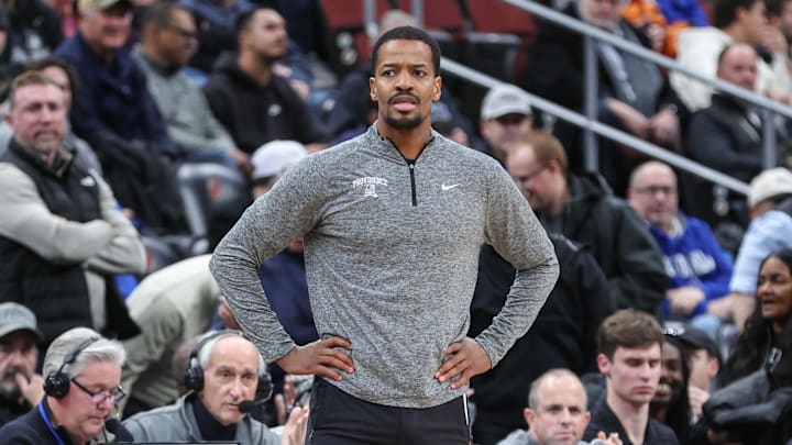 Feb 11, 2026; Newark, New Jersey, USA;  Providence Friars head coach Kim English at Prudential Center.