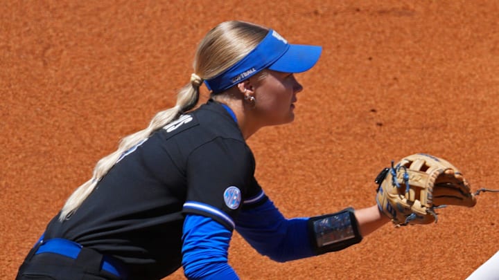 Georgia infielder Jaydyn Goodwin (2) slides past Kentucky utility Ally Hutchins (7) into sound base during a SEC softball tournament in Athens, Ga., on Tuesday, May 6, 2025.