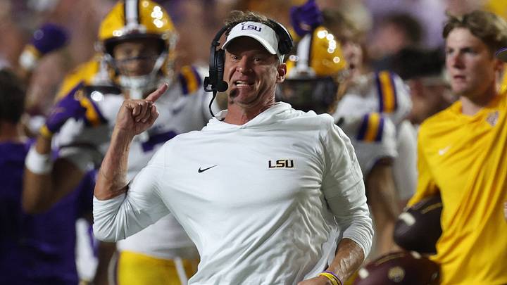 LSU Tigers head coach Lane Kiffin during the first half against the Texas A&M Aggies at Tiger Stadium.