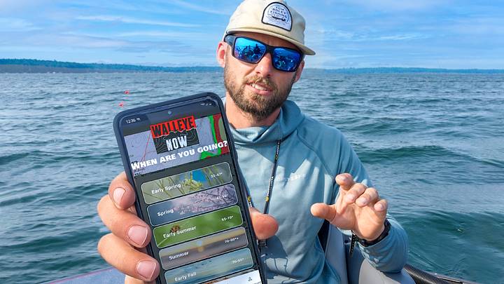 Fishing YouTuber Tom Boley demonstrates his Walleye Now app during a day of walleye fishing in northern Wisconsin. The app organizes Boley's fishing advice by season, water type and fishing situation.