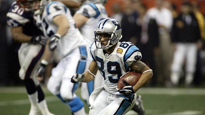 Feb 1, 2004; Houston, TX, USA; FILE PHOTO; Carolina Panthers receiver Steve Smith (89) carries the ball against the New England Patriots during Super Bowl XXXVIII at Reliant Stadium. The Patriots defeated the Panthers 32-29. Mandatory Credit: MPS-USA TODAY Sports Feb 1, 2004; Houston, TX, USA; FILE PHOTO; Carolina Panthers receiver Steve Smith (89) carries the ball against the New England Patriots during Super Bowl XXXVIII at Reliant Stadium. The Patriots defeated the Panthers 32-29. Mandatory Credit: MPS-USA TODAY Sports