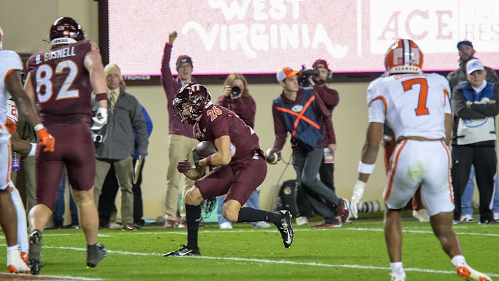 Nov. 9, 2024; Virginia Tech wide receiver Ayden Greene (26) runs for a touchdown after a catch during the fourth quarter.