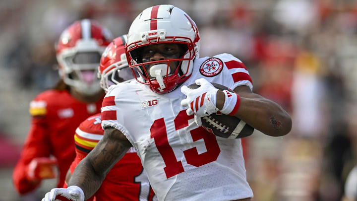 Nebraska wide receiver Nyziah Hunter runs by Maryland defensive back Jamare Glasker for a touchdown. Nebraska wide receiver Nyziah Hunter runs by Maryland defensive back Jamare Glasker for a touchdown.