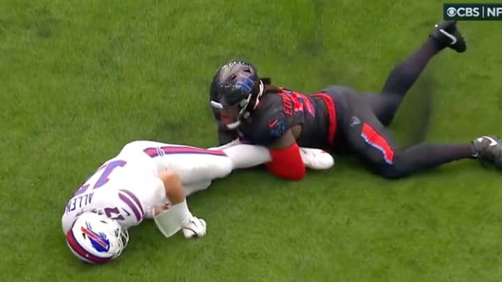 Josh Allen on the ground after hitting his head. 