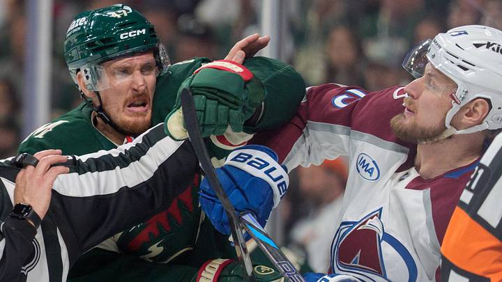 May 9, 2026; Saint Paul, Minnesota, USA; Colorado Avalanche right wing Valeri Nichushkin (13) and Minnesota Wild center Michael McCarron (47) exchange words in the third period of game three of the second round of the 2026 Stanley Cup Playoffs at Grand Casino Arena. Mandatory Credit: Matt Blewett-Imagn Images May 9, 2026; Saint Paul, Minnesota, USA; Colorado Avalanche right wing Valeri Nichushkin (13) and Minnesota Wild center Michael McCarron (47) exchange words in the third period of game three of the second round of the 2026 Stanley Cup Playoffs at Grand Casino Arena. Mandatory Credit: Matt Blewett-Imagn Images