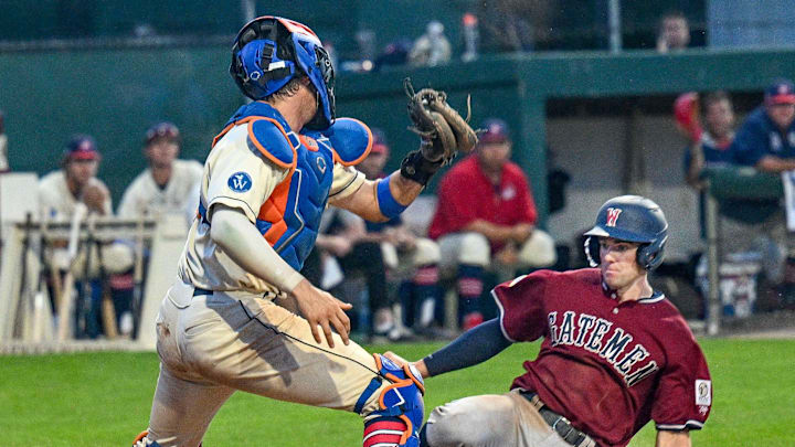 HARWICH 07/02/24 Brendon Summerhill of Wareham slides into the tag by Harwich catcher Luke Heyman. Cape League baseball
Ron Schloerb/Cape Cod Times HARWICH 07/02/24 Brendon Summerhill of Wareham slides into the tag by Harwich catcher Luke Heyman. Cape League baseball
Ron Schloerb/Cape Cod Times