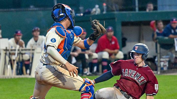 HARWICH 07/02/24 Brendon Summerhill of Wareham slides into the tag by Harwich catcher Luke Heyman. Cape League baseball
Ron Schloerb/Cape Cod Times HARWICH 07/02/24 Brendon Summerhill of Wareham slides into the tag by Harwich catcher Luke Heyman. Cape League baseball
Ron Schloerb/Cape Cod Times