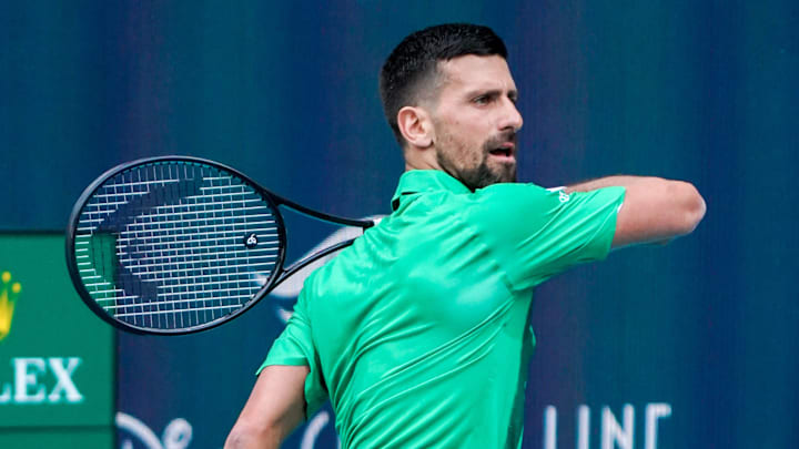 Novak Djokovic surprised fans by wearing special gloves in between sets at the Miami Open.