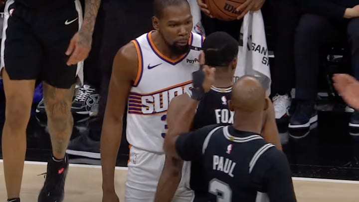 Kevin Durant an Chris Paul exchanged words during the Suns - Spurs game. Kevin Durant an Chris Paul exchanged words during the Suns - Spurs game.