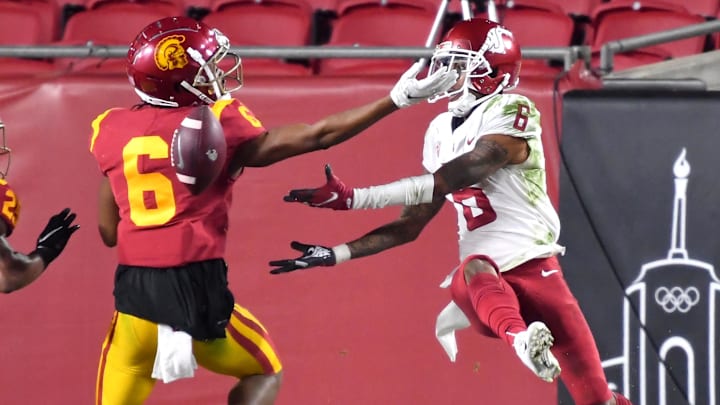 Dec 6, 2020; Los Angeles, California, USA;   USC Trojans cornerback Isaac Taylor-Stuart (6) breaks