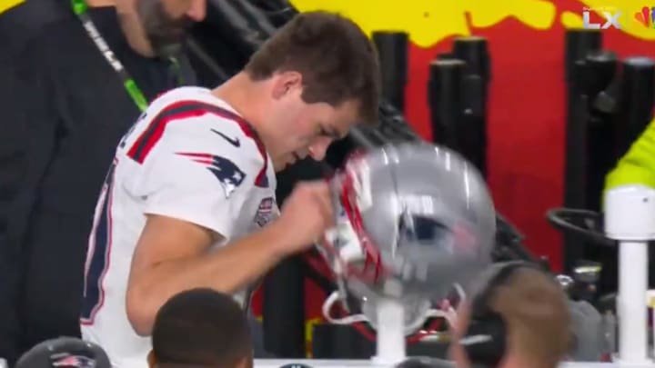 Drake Maye throws his helmet after another three-and-out.