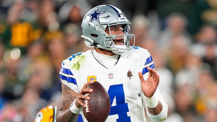 Oct 18, 2026; Green Bay, Wisconsin, USA;  Dallas Cowboys quarterback Dak Prescott (4) during the game against the Green Bay Packers at Lambeau Field. Mandatory Credit: Jeff Hanisch-Imagn Images