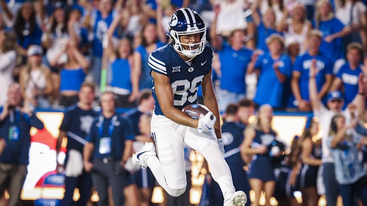BYU WR Dom McKenzie scores a touchdown against Portland State