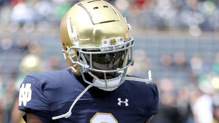 Notre Dame linebacker Jaylen Sneed (3) Saturday, April 20, 2024, at the annual Notre Dame Blue-Gold spring football game at Notre Dame Stadium in South Bend. Notre Dame linebacker Jaylen Sneed (3) Saturday, April 20, 2024, at the annual Notre Dame Blue-Gold spring football game at Notre Dame Stadium in South Bend.