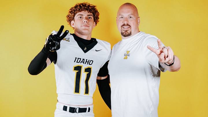 Brysen Wilkinson and Idaho defensive coordinator and linebackers coach Lee Stalker
