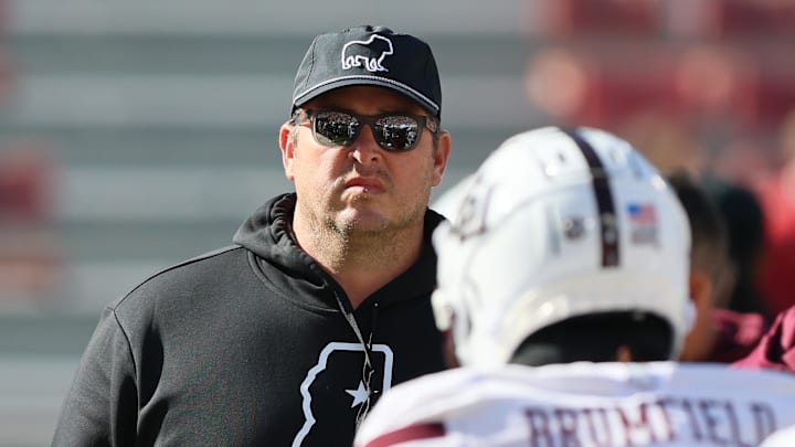 Mississippi State Bulldogs head coach Jeff Lebby prior to the game against the Arkansas Razorbacks at Donald W. Reynolds Razorback Stadium. Mississippi State Bulldogs head coach Jeff Lebby prior to the game against the Arkansas Razorbacks at Donald W. Reynolds Razorback Stadium.