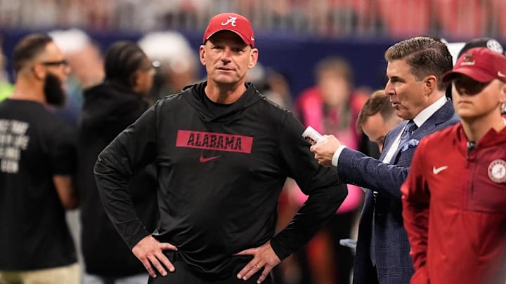Dec 6, 2025; Atlanta, GA, USA; Alabama Crimson Tide head coach Kalen Deboer looks on before the game against the Georgia Bulldogs during the 2025 SEC Championship game at Mercedes-Benz Stadium. Mandatory Credit: Dale Zanine-Imagn Images Dec 6, 2025; Atlanta, GA, USA; Alabama Crimson Tide head coach Kalen Deboer looks on before the game against the Georgia Bulldogs during the 2025 SEC Championship game at Mercedes-Benz Stadium. Mandatory Credit: Dale Zanine-Imagn Images