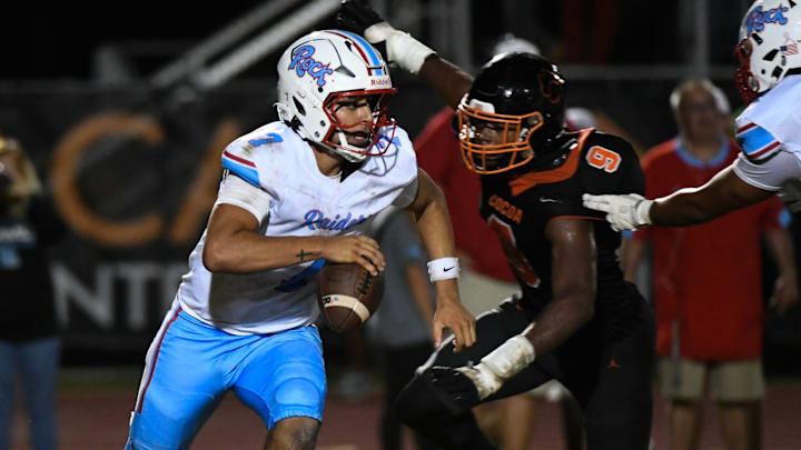 Jordan Pidala of Rockledge runs the ball against Cocoa in the annual Barbecue Bowl Friday, November 1, 2024. Craig Bailey/FLORIDA TODAY via USA TODAY NETWORK