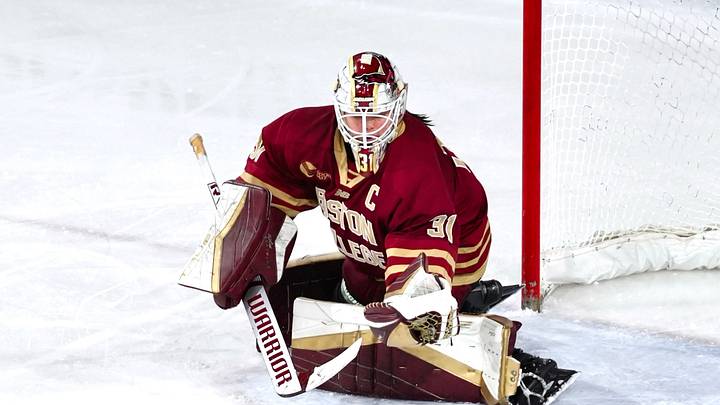 Grace Campbell makes a save for Boston College during the 2025-26 season, one of 1,129 during the season. Grace Campbell makes a save for Boston College during the 2025-26 season, one of 1,129 during the season.