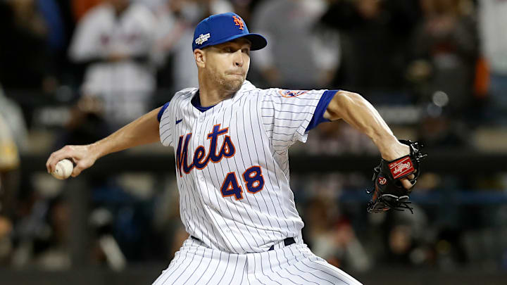 Jacob deGrom (48) was one of 12 Mets pitchers that hit free agency last fall, creating lots of holes for the 2023 Mets roster.