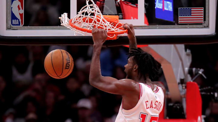 Dec 26, 2023; Houston, Texas, USA; Houston Rockets forward Tari Eason (17) dunks against the Indiana Pacers Dec 26, 2023; Houston, Texas, USA; Houston Rockets forward Tari Eason (17) dunks against the Indiana Pacers
