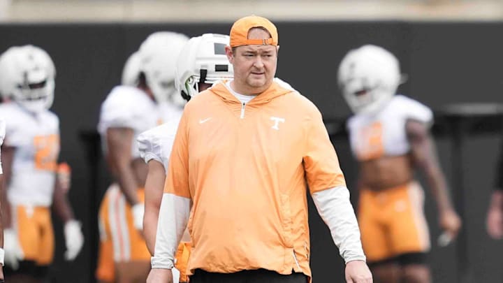 Tennessee head coach Josh Heupel during Tennessee football preseason practice, in Knoxville, Tennessee, July 31, 2025. Tennessee head coach Josh Heupel during Tennessee football preseason practice, in Knoxville, Tennessee, July 31, 2025.