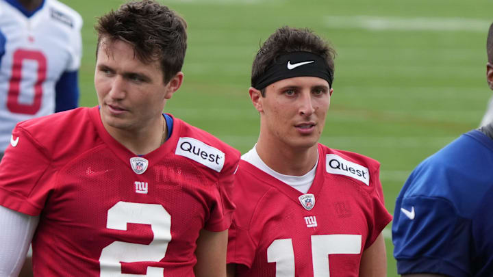 Quarterbacks Drew Lock and Tommy DeVito. Quarterbacks Drew Lock and Tommy DeVito.