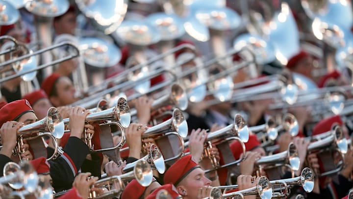 Oct 5, 2024; Columbus, OH, USA; Ohio State Buckeyes marching band plays during the fourth quarter as the football team takes on Iowa Hawkeyes during the NCAA football game at Ohio Stadium.