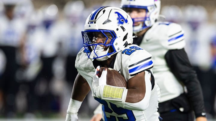 Auburn's Omar Mabson (29) runs the ball at Cramton Bowl in Montgomery, Ala., on Friday, Oct. 18, 2024. Auburn leads Carver 22-8 at halftime.