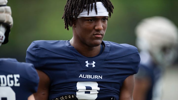 Auburn Tigers wide receiver Cam Coleman (8) during practice at Woltosz Football Performance Center in Auburn, Ala., on Tuesday, April 2, 2024.