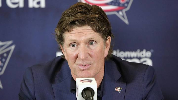 Jul 1, 2023; Columbus, OH, USA; New Columbus Blue Jackets head coach Mike Babcock speaks to the media after being named the ninth Blue Jackets head coach during a press conference at Nationwide Arena. Mandatory Credit: Kyle Robertson-USA TODAY NETWORK Jul 1, 2023; Columbus, OH, USA; New Columbus Blue Jackets head coach Mike Babcock speaks to the media after being named the ninth Blue Jackets head coach during a press conference at Nationwide Arena. Mandatory Credit: Kyle Robertson-USA TODAY NETWORK