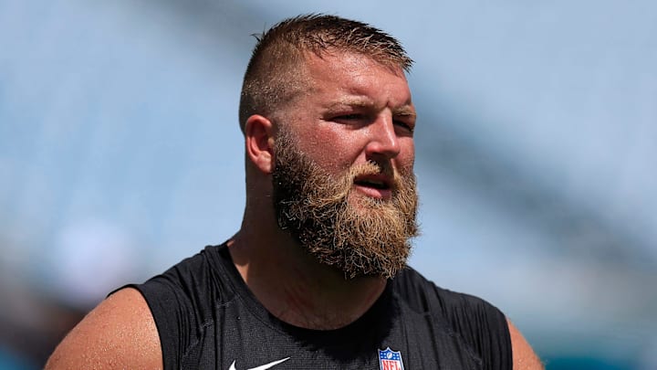 Jacksonville Jaguars center Tyler Shatley (69) walks off the field during the ninth day of an NFL football training camp practice Saturday, Aug. 3, 2024 at EverBank Stadium in Jacksonville, Fla. Today marked the first day of public practice inside the stadium.