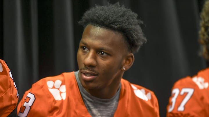 Clemson receiver Marquise Henderson (3) during the Clemson Club football National Signing Day wrap up presented by Clemson Seneca Chick-Fil-A at the Poe Indoor Practice Facility at Clemson University in Clemson, S.C. Feb 5, 2025. Clemson receiver Marquise Henderson (3) during the Clemson Club football National Signing Day wrap up presented by Clemson Seneca Chick-Fil-A at the Poe Indoor Practice Facility at Clemson University in Clemson, S.C. Feb 5, 2025.