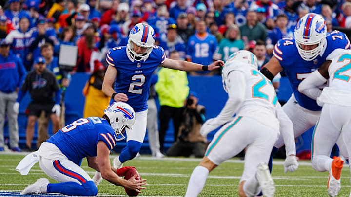 Tyler Bass boots a 61-yard field goal with five seconds left to give the Bills a 30-27 win over the Dolphins. Tyler Bass boots a 61-yard field goal with five seconds left to give the Bills a 30-27 win over the Dolphins.