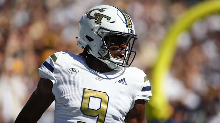Oct 21, 2023; Atlanta, Georgia, USA; Georgia Tech Yellow Jackets wide receiver Avery Boyd (9) reacts after a touchdown catch against the Boston College Eagles in the second half at Bobby Dodd Stadium at Hyundai Field. Mandatory Credit: Brett Davis-Imagn Images
Oct 21, 2023; Atlanta, Georgia, USA; Georgia Tech Yellow Jackets wide receiver Avery Boyd (9) reacts after a touchdown catch against the Boston College Eagles in the second half at Bobby Dodd Stadium at Hyundai Field. Mandatory Credit: Brett Davis-Imagn Images