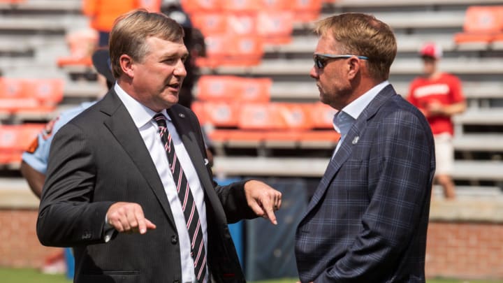 Auburn Tigers head coach Hugh Freeze and Georgia Bulldogs head coach Kirby Smart 