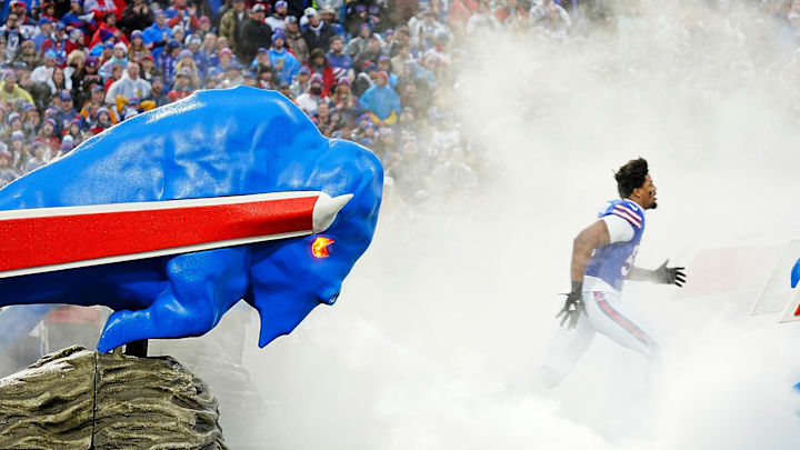 Buffalo Bills defensive end Greg Rousseau (50) takes the field.