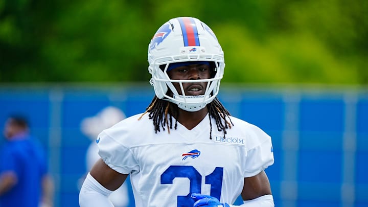 Buffalo Bills rookie Maxwell Hairston jogs to another area of the field during voluntary workout at their practice facility