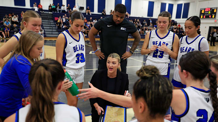 Bartram Trail head coach Kirsten Clement strategizes during the first quarter of the District 3-6A girls basketball final Friday, Feb. 7, 2025 at Bartram Trail High School in St. Johns, Fla. The Tocoi Creek Toros defeated the Bartram Trail Bears 52-37. Bartram Trail head coach Kirsten Clement strategizes during the first quarter of the District 3-6A girls basketball final Friday, Feb. 7, 2025 at Bartram Trail High School in St. Johns, Fla. The Tocoi Creek Toros defeated the Bartram Trail Bears 52-37.