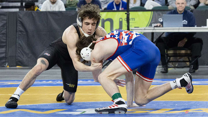 SJV’s Anthony Knox defeated Washington Tip’s Colton Hagerty 11-1 in their 126 lbs. semifinal. Boys Semifinal round at NJSIAA State Wrestling Tournament in Atlantic City on March 7, 2025. SJV’s Anthony Knox defeated Washington Tip’s Colton Hagerty 11-1 in their 126 lbs. semifinal. Boys Semifinal round at NJSIAA State Wrestling Tournament in Atlantic City on March 7, 2025.