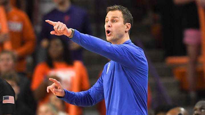 Feb 8, 2025; Clemson, South Carolina, USA; Duke Blue Devils Head Coach Jon Scheyer during the second half at Littlejohn Coliseum.  Mandatory Credit: Ken Ruinard/USA Today Network via magn Images