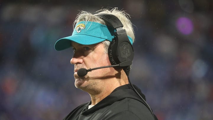 Jaguars head coach Doug Pederson watches as his team struggles to get a first down during the fourth quarter at Highmark Stadium in Orchard Park on Sept. 23, 2024.