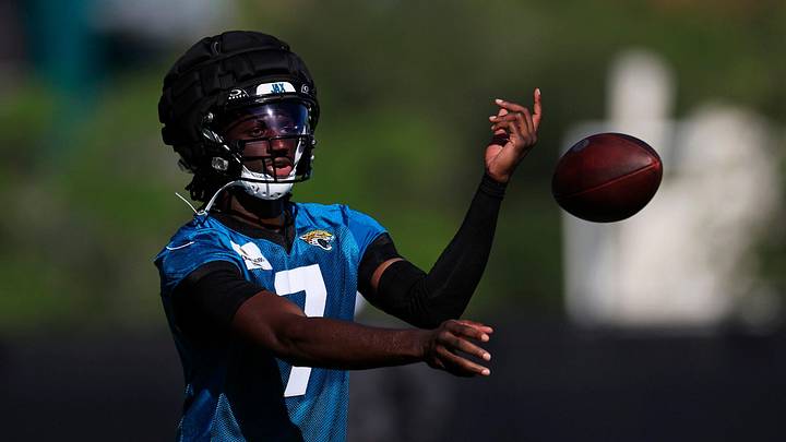 Jacksonville Jaguars wide receiver Brian Thomas Jr. (7) tosses the ball during the first day of an NFL football training camp practice Wednesday, July 24, 2024 at EverBank Stadium’s Miller Electric Center in Jacksonville, Fla. Jacksonville Jaguars wide receiver Brian Thomas Jr. (7) tosses the ball during the first day of an NFL football training camp practice Wednesday, July 24, 2024 at EverBank Stadium’s Miller Electric Center in Jacksonville, Fla.