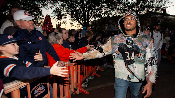 Auburn Tigers running back Jarquez Hunter (27) greets fans during Tiger Walk before Auburn Tigers take on Texas A&M Aggies at Jordan-Hare Stadium in Auburn, Ala., on Saturday, Sept. 7, 2024. Auburn Tigers running back Jarquez Hunter (27) greets fans during Tiger Walk before Auburn Tigers take on Texas A&M Aggies at Jordan-Hare Stadium in Auburn, Ala., on Saturday, Sept. 7, 2024.