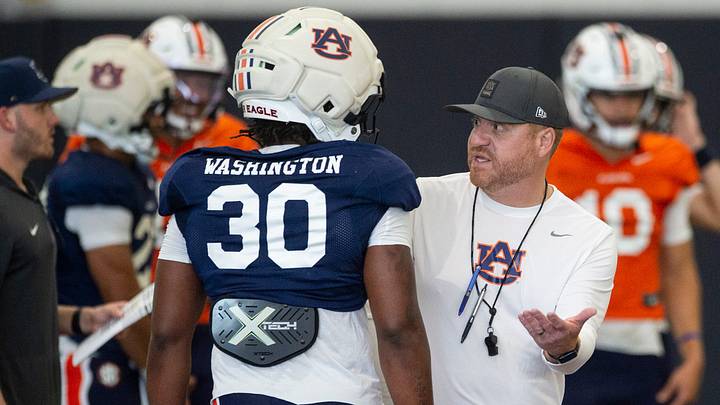 Auburn Tigers head coach Alex Golesh will face Baylor in his first game, whose running back Bryson Washington (30) played for. Auburn Tigers head coach Alex Golesh will face Baylor in his first game, whose running back Bryson Washington (30) played for.