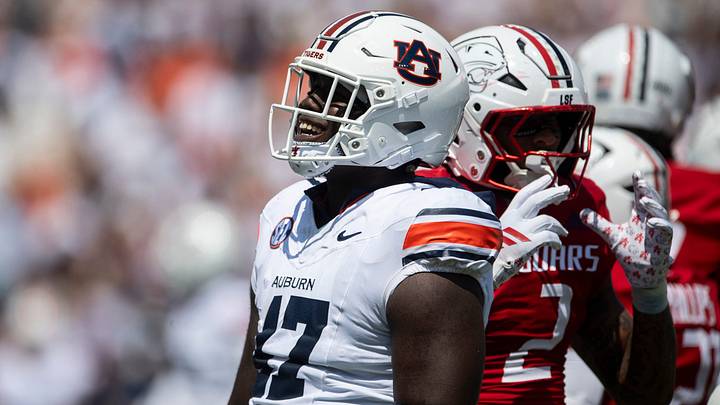 Auburn Tigers defensive lineman Malik Blocton (47) celebrates a stop as Auburn Tigers take on South Alabama Jaguars at Jordan-Hare Stadium in Auburn, Ala. on Saturday, Sept. 13, 2025. Auburn Tigers defeated South Alabama Jaguars 31-15. Auburn Tigers defensive lineman Malik Blocton (47) celebrates a stop as Auburn Tigers take on South Alabama Jaguars at Jordan-Hare Stadium in Auburn, Ala. on Saturday, Sept. 13, 2025. Auburn Tigers defeated South Alabama Jaguars 31-15.