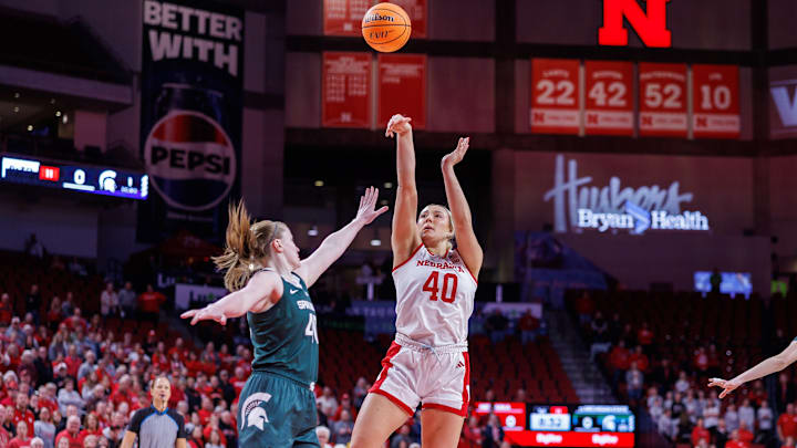 Nebraska center/forward Alexis Markowski shoots the ball against Michigan State at Pinnacle Bank Arena on Jan. 8, 2025.