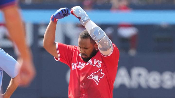 Jul 1, 2026; Toronto, Ontario, CAN; Toronto Blue Jays first baseman Vladimir Guerrero Jr. (27) celebrates after hitting a double against the New York Mets during the first inning at Rogers Centre. Mandatory Credit: Nick Turchiaro-Imagn Images Jul 1, 2026; Toronto, Ontario, CAN; Toronto Blue Jays first baseman Vladimir Guerrero Jr. (27) celebrates after hitting a double against the New York Mets during the first inning at Rogers Centre. Mandatory Credit: Nick Turchiaro-Imagn Images