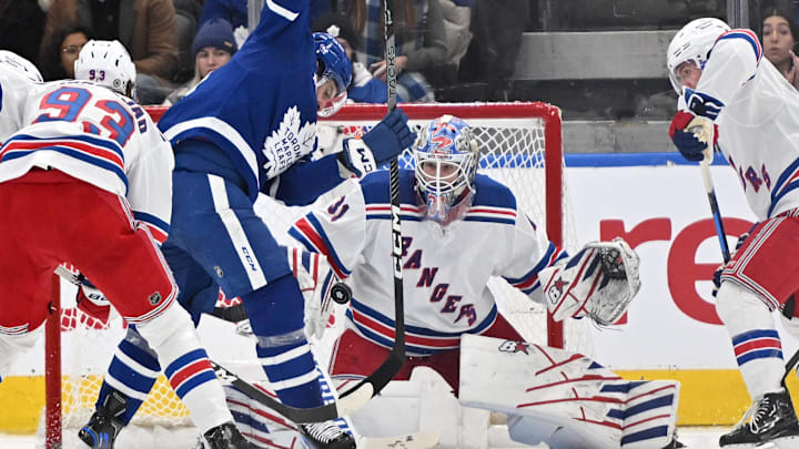 Jan 25, 2023; Toronto, Ontario, CAN;  New York Rangers goalie Igor Shesterkin (31) makes a save on a